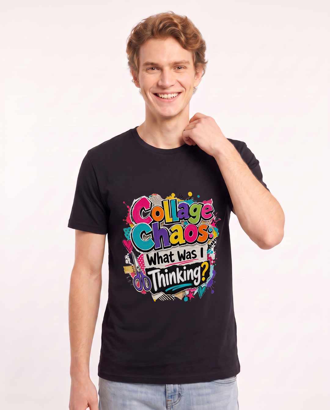 Collage Chaos: What Was I Thinking? Men's Black T-Shirt product image 1