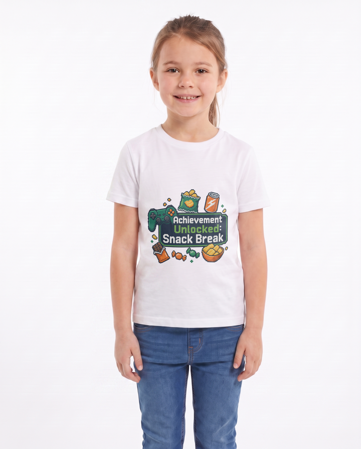 Achievement Unlocked: Snack Break White T-Shirt mockup 1