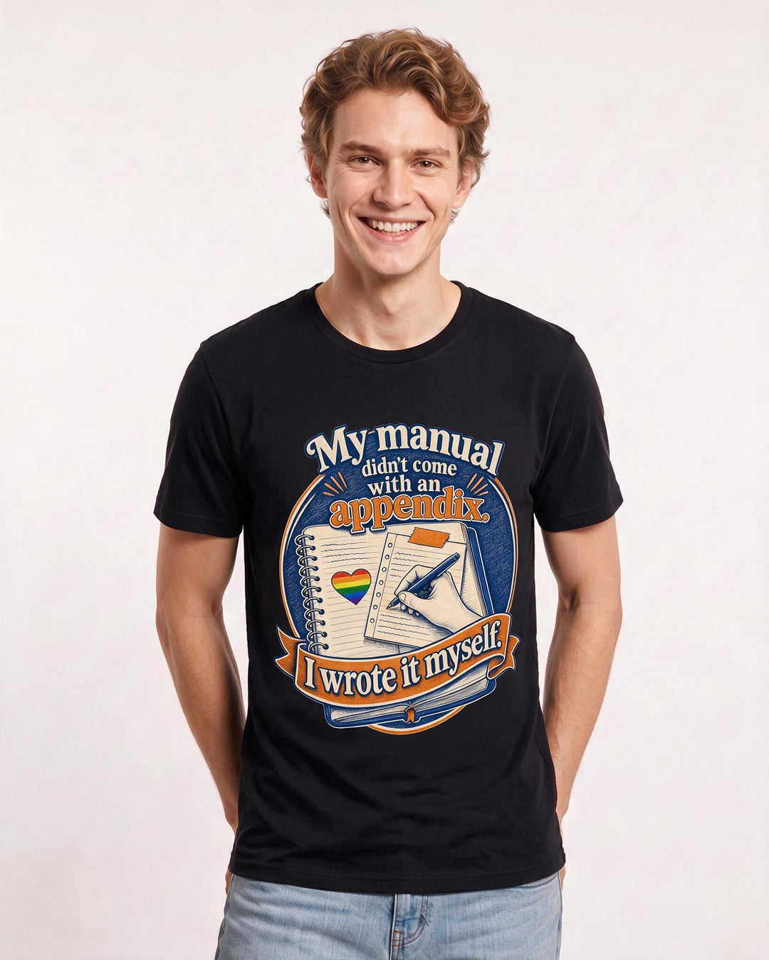 Pride Men's Black T-Shirt – My manual didn't come with an appendix. I wrote it myself. product image 3