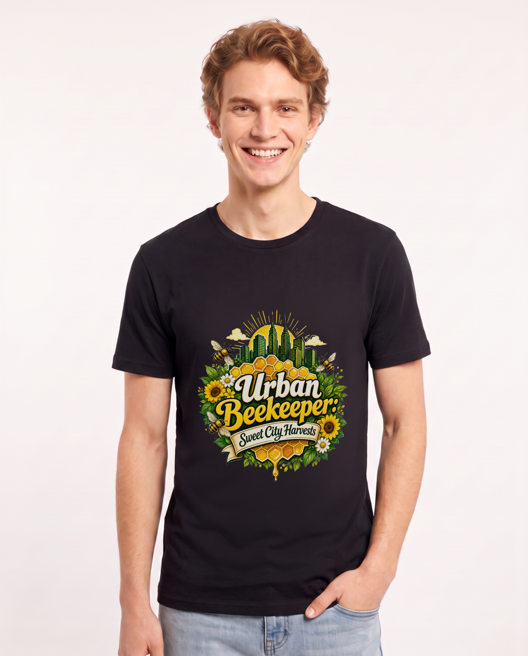 Urban Beekeeper: Sweet City Harvests Men's Black T-Shirt product image 2