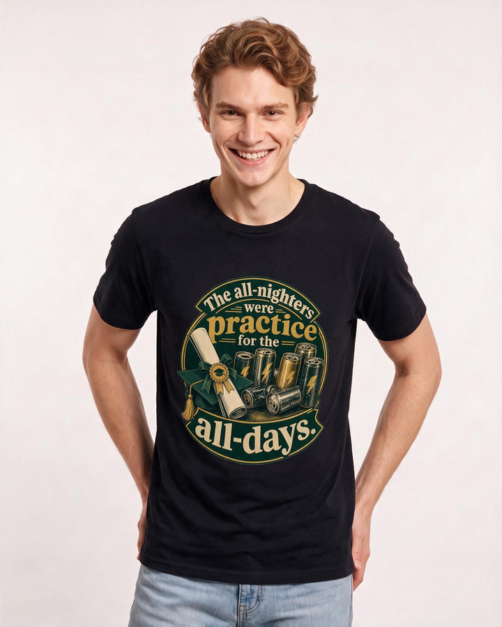 Graduation Men's Black T-Shirt – The all-nighters were practice for the all-days. product image 3
