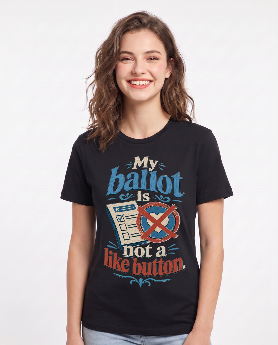 Political Statement Women's Black T-Shirt – My ballot is not a like button. product image 1