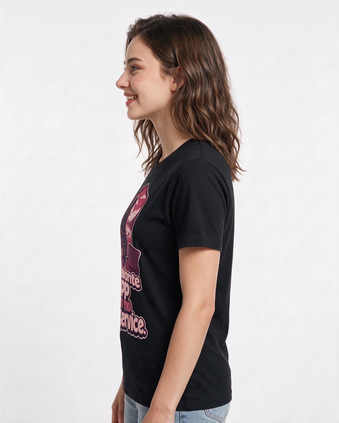Funny Hunting Women's Black T-Shirt – My favorite app has no cell service. product image 2