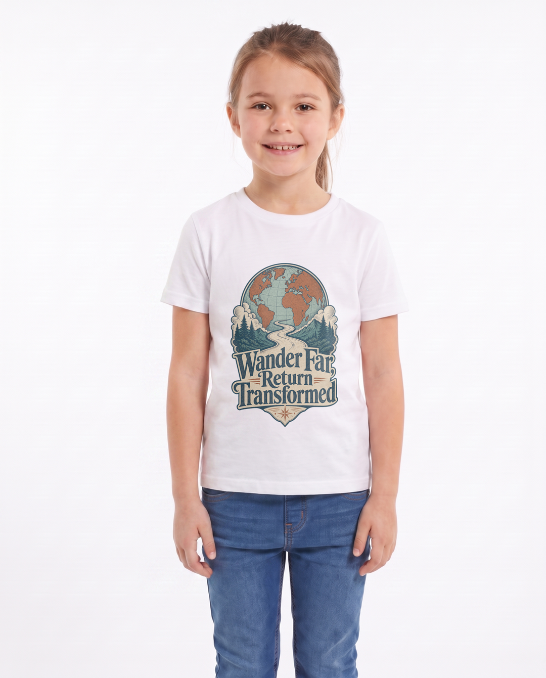 Wander Far, Return Transformed White T-Shirt mockup 1