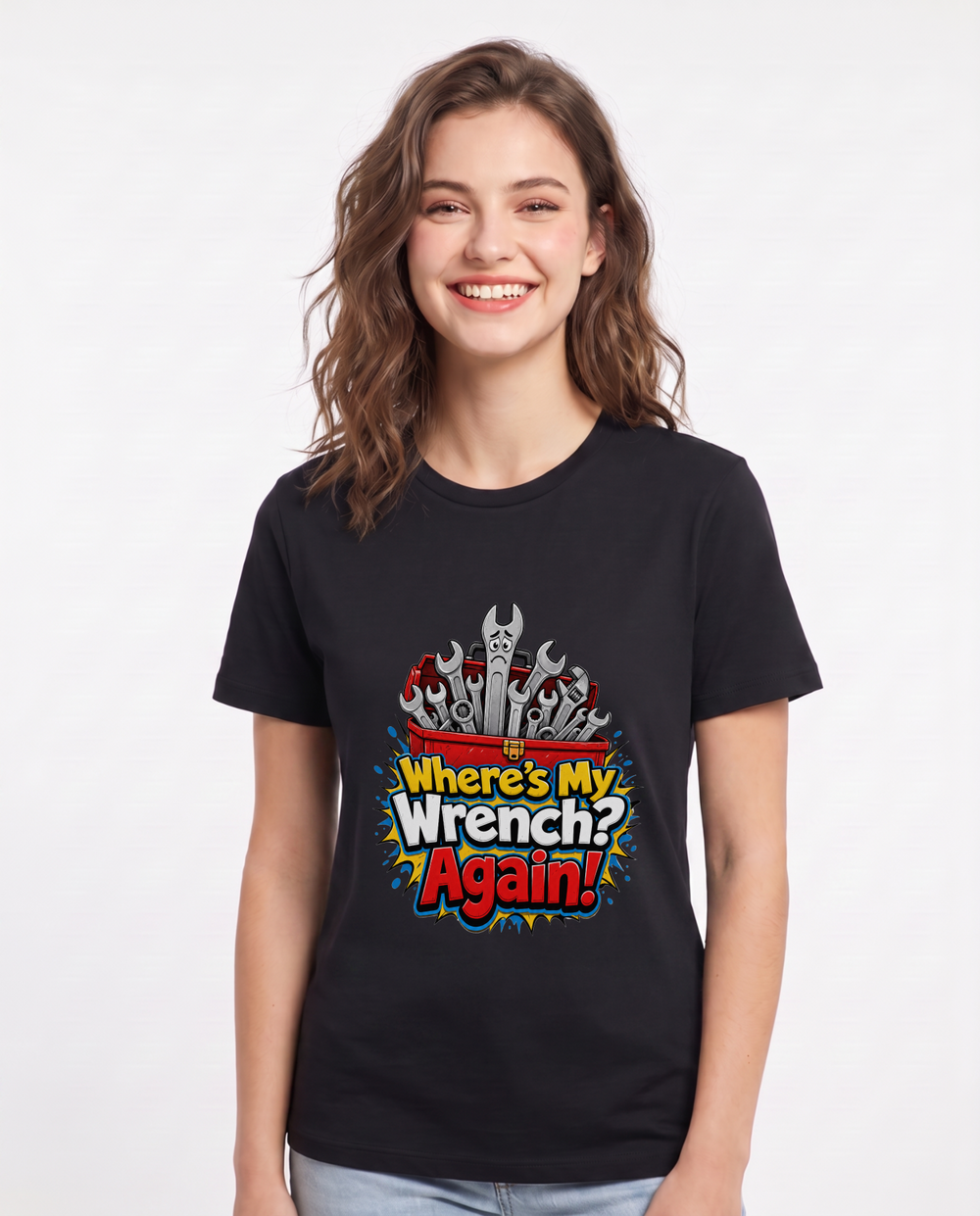 Where's My Wrench? Again! Women's Black T-Shirt product image 2