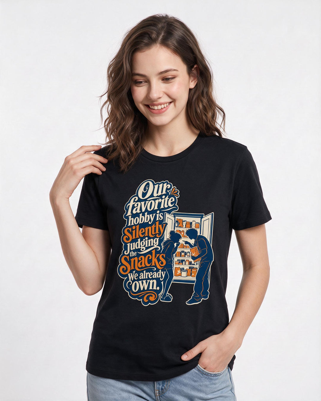Couples Black T-Shirt for Women – Everyday Expression Graphic Tee product image 3