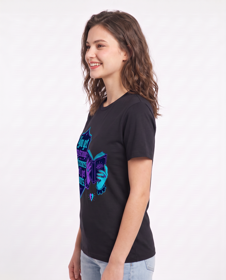 Couples Women's Black T-Shirt - You get my strange references and I product image 2
