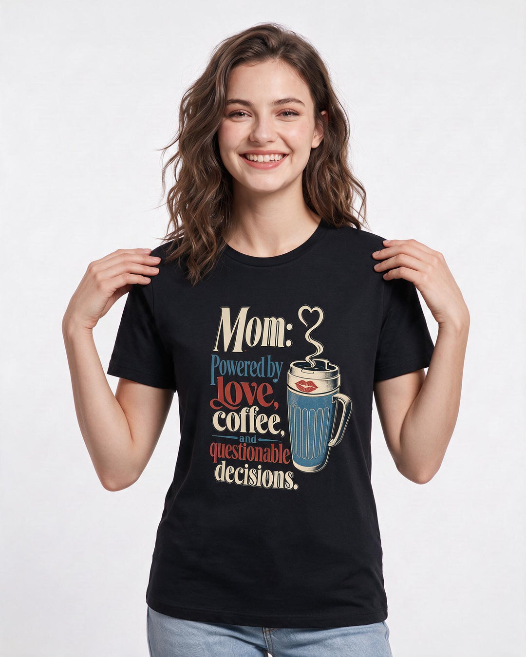 Funny Mom Women's Black T-Shirt – Mom: Powered by love, coffee, and questionable decisions. product image 3