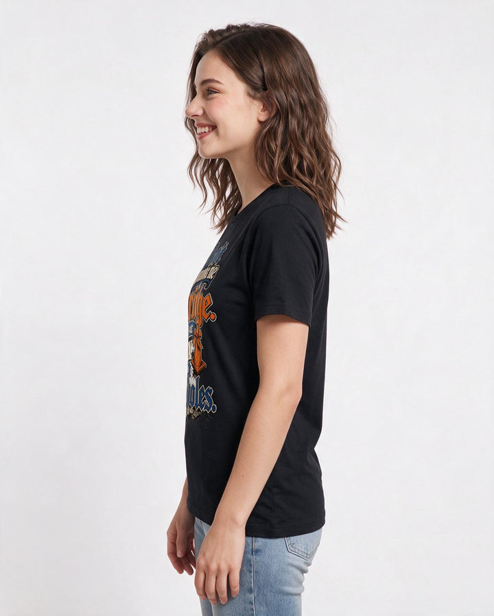 Political Statement Women's Black T-Shirt – Don't promise me a bridge. Just fix the potholes. product image 2