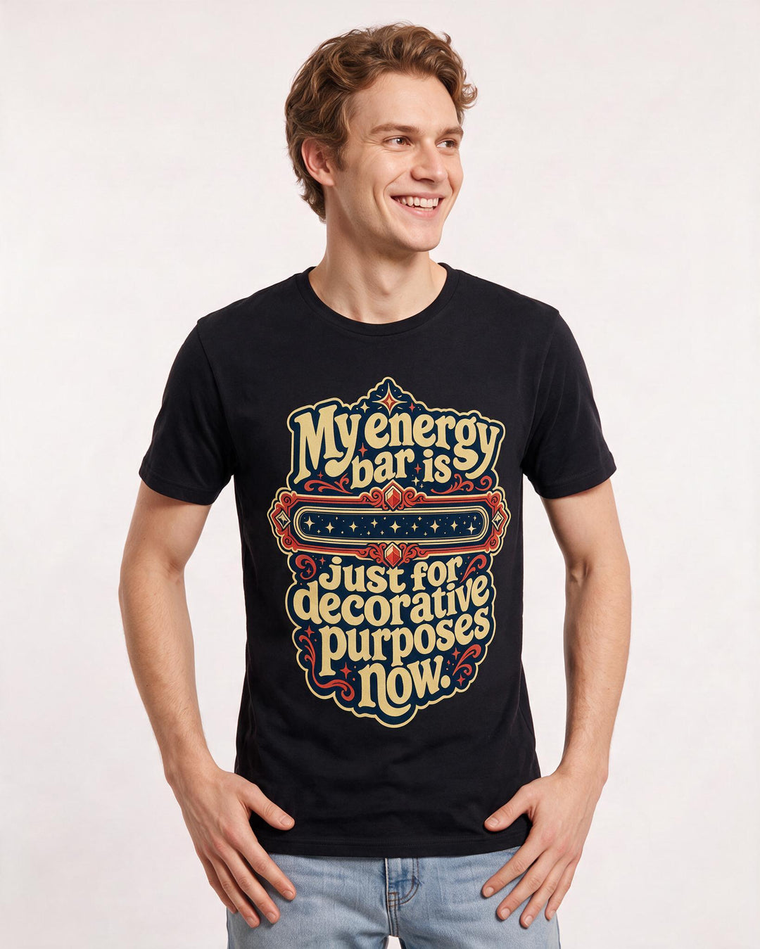 Funny Gaming Men's Black T-Shirt – My energy bar is just for decorative product image 3