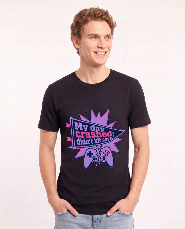 Gaming Men's Black T-Shirt - My day crashed; didn't hit save. product image 3