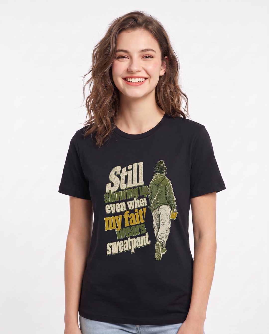 Christian Faith Women's Black T-Shirt – Still showing up, even when my faith product image 1