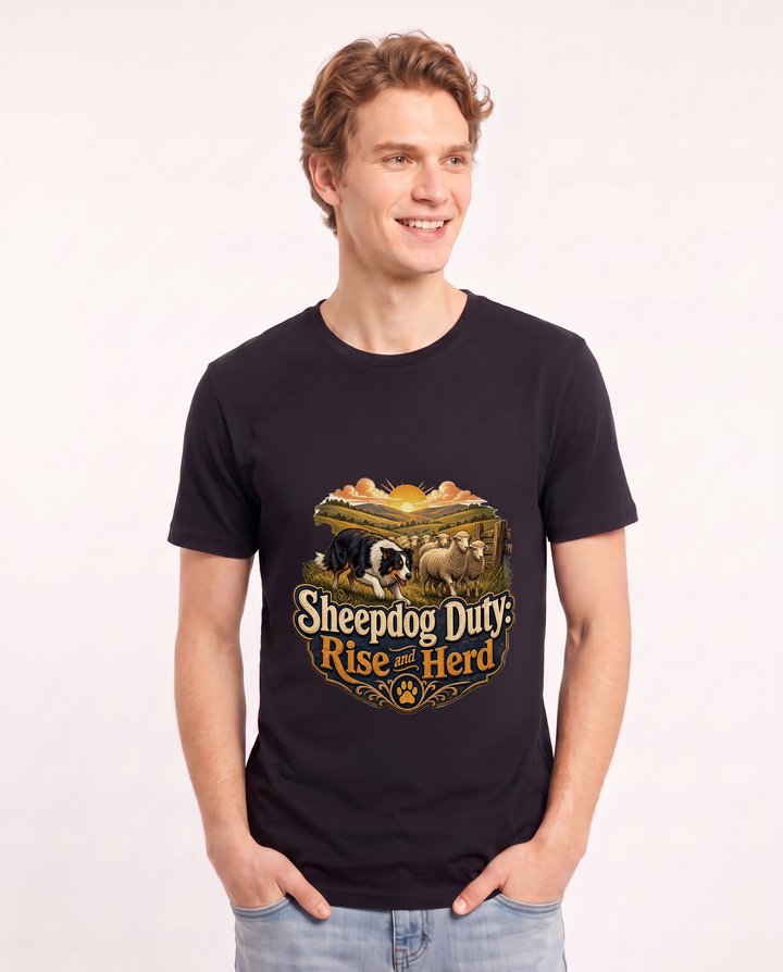 Sheepdog Duty: Rise and Herd Men's Black T-Shirt product image 1