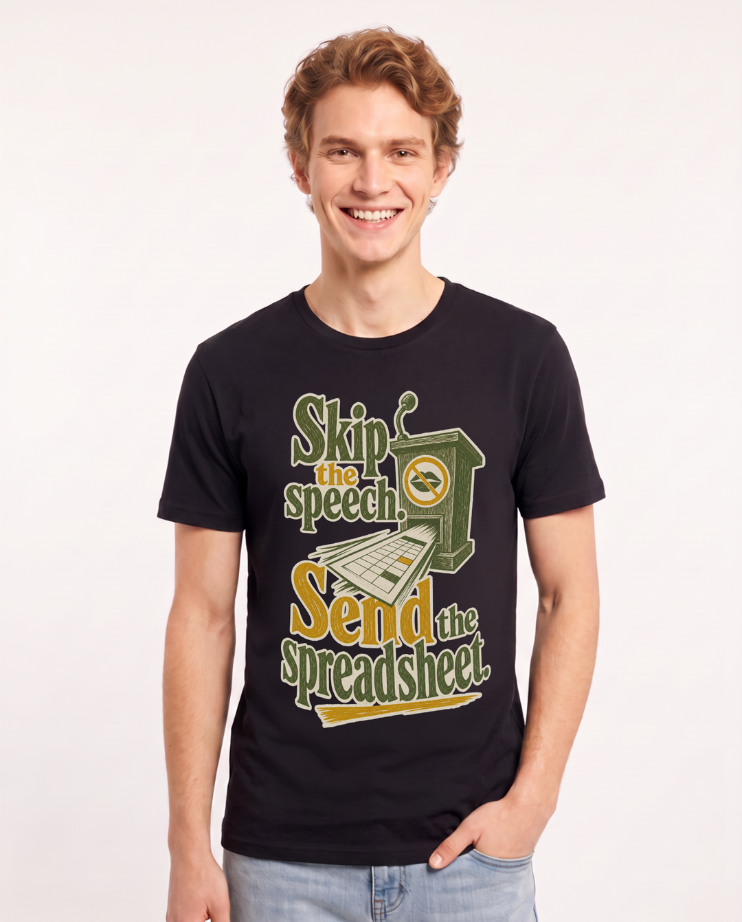 Political Statement Men's Black T-Shirt – Skip the speech. Send the spreadsheet. product image 1