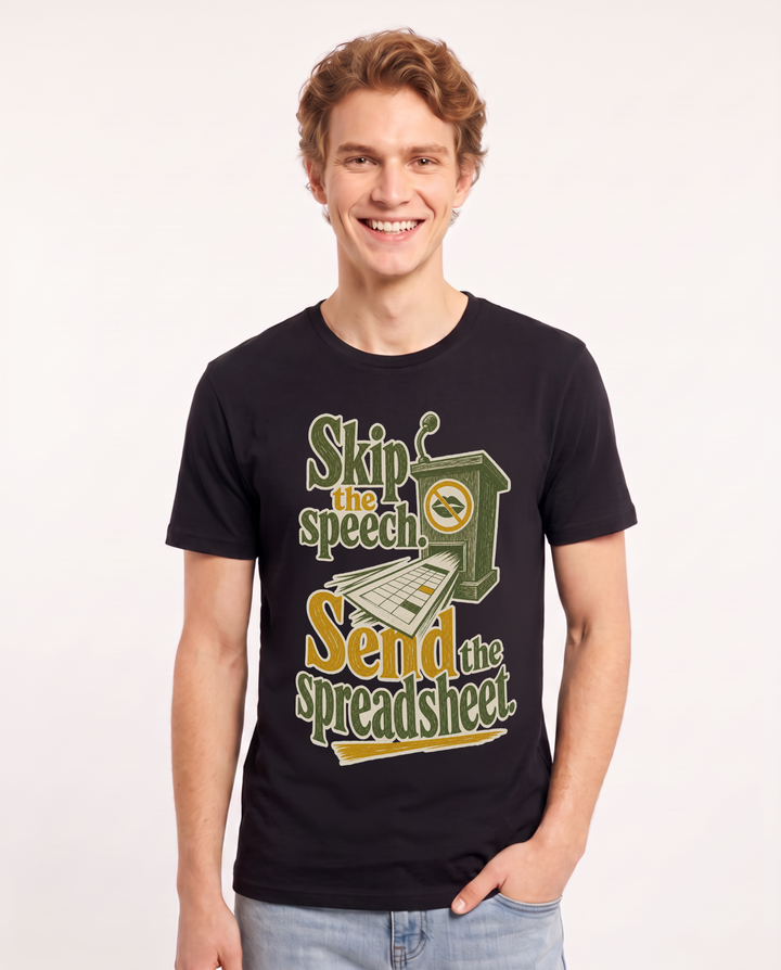 Political Statement Men's Black T-Shirt – Skip the speech. Send the spreadsheet. product image 1
