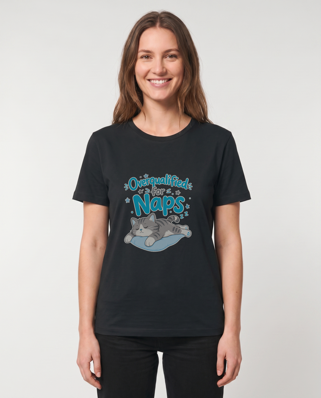 Overqualified For Naps Black T-Shirt mockup 1