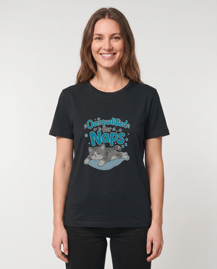 Overqualified For Naps Black T-Shirt mockup 1