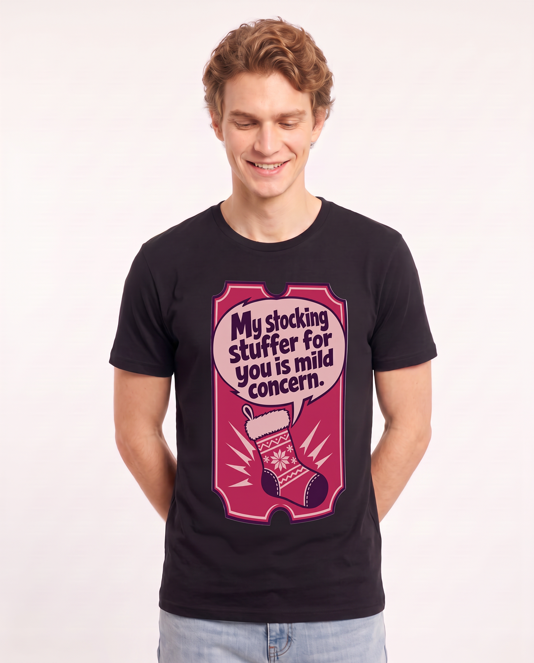 Christmas Men's Black T-Shirt - My stocking stuffer for you is mild product image 3