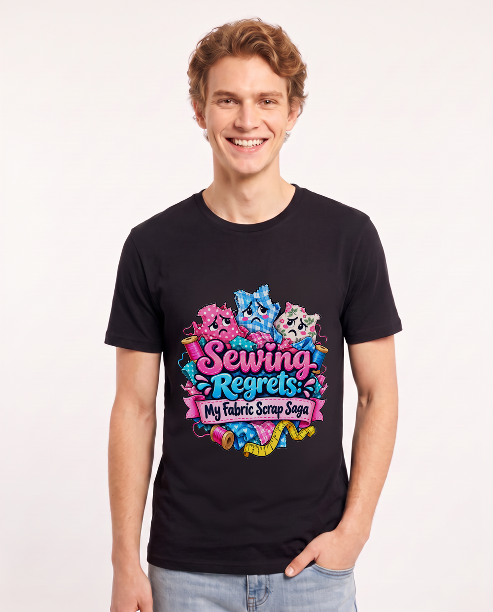 Sewing Regrets: My Fabric Scrap Saga Men's Black T-Shirt product image 2