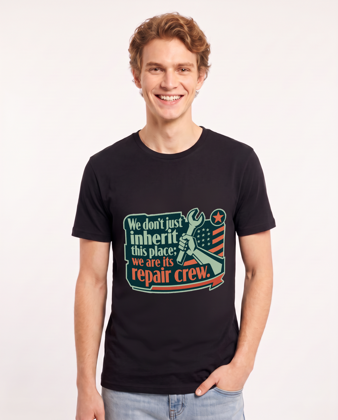 Graphic Men's Black T-Shirt - We don't just inherit this place; we are product image 1
