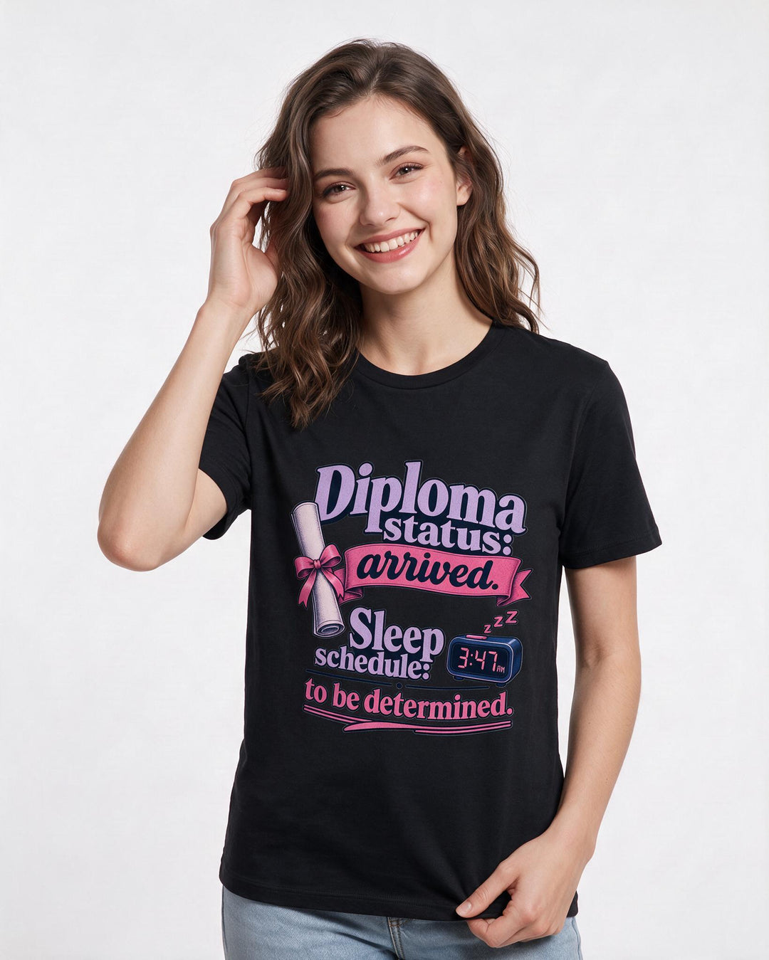 Graduation Black T-Shirt for Women – Everyday Expression Graphic Tee product image 1