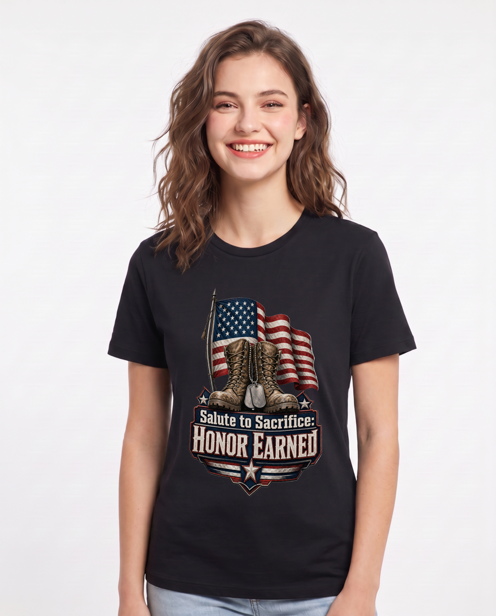 Salute to Sacrifice: Honor Earned Women's Black T-Shirt product image 2