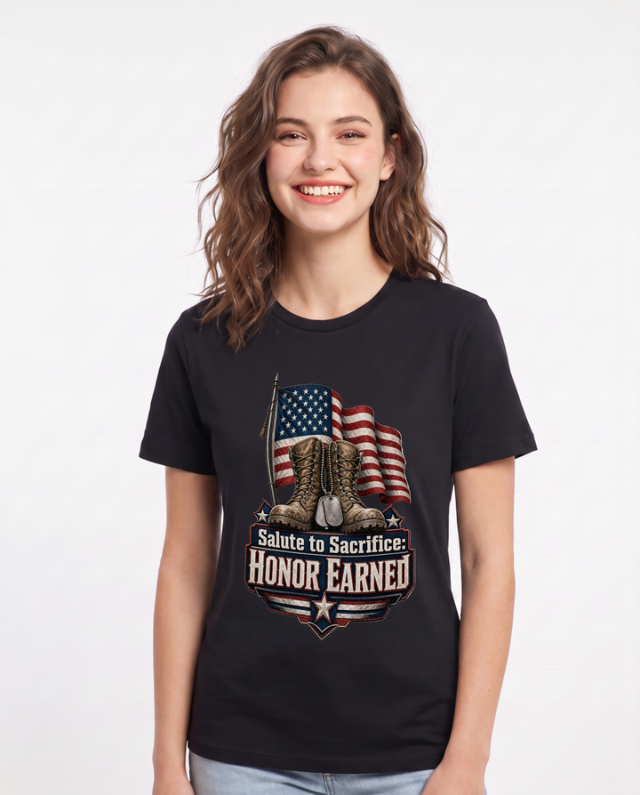 Salute to Sacrifice: Honor Earned Women's Black T-Shirt product image 2