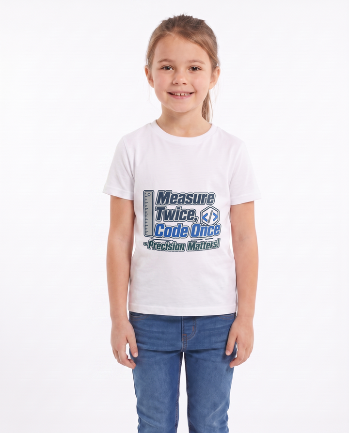 Measure Twice, Code Once Precision Matters! White T-Shirt mockup 1