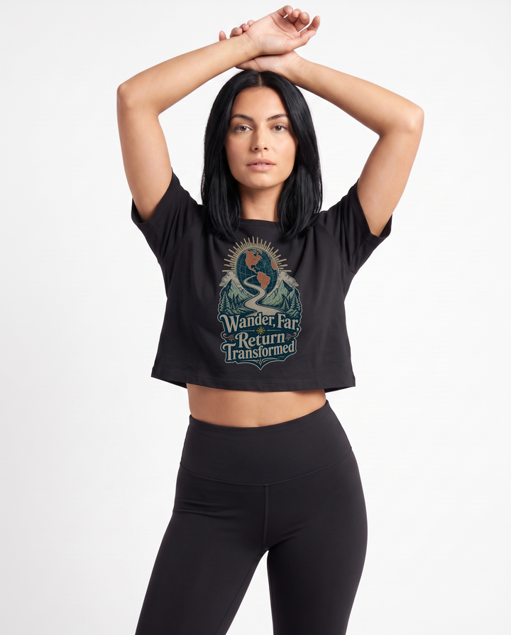 Wander Far, Return Transformed Crop Top mockup 1