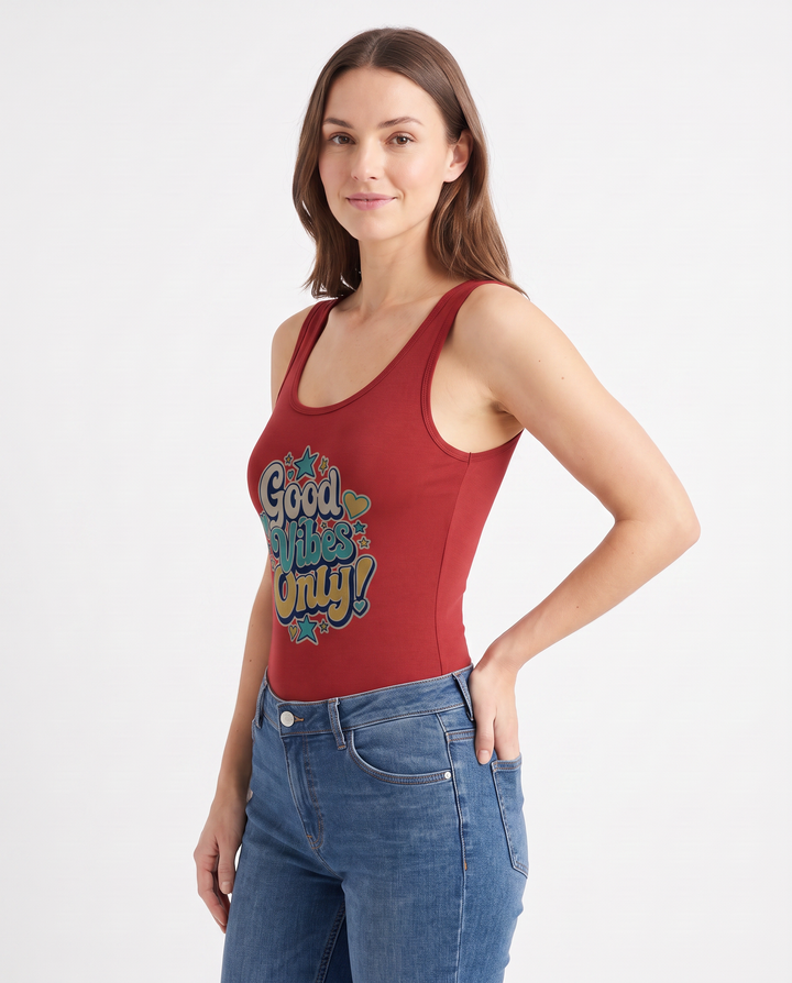 Good Vibes Only! Sleeveless Tank Bodysuit mockup 2
