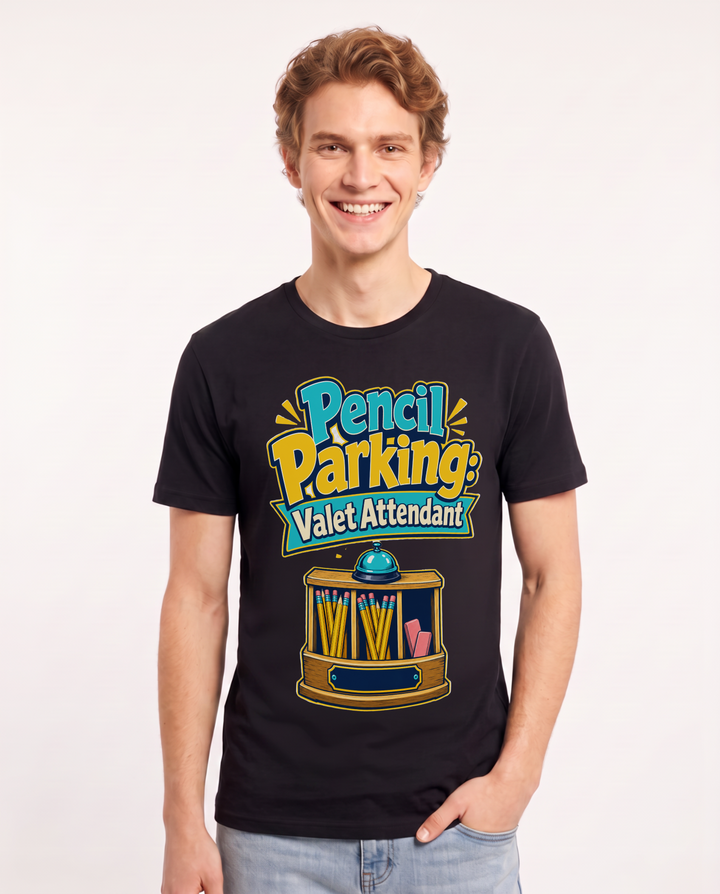 Funny Teacher Men's Black T-Shirt – Pencil Parking: Valet Attendant product image 1