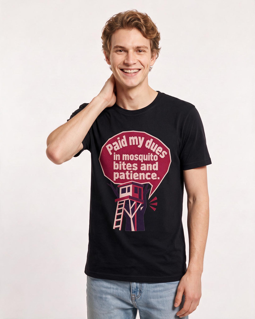 Hunting Men's Black T-Shirt - Paid my dues in mosquito bites and product image 3