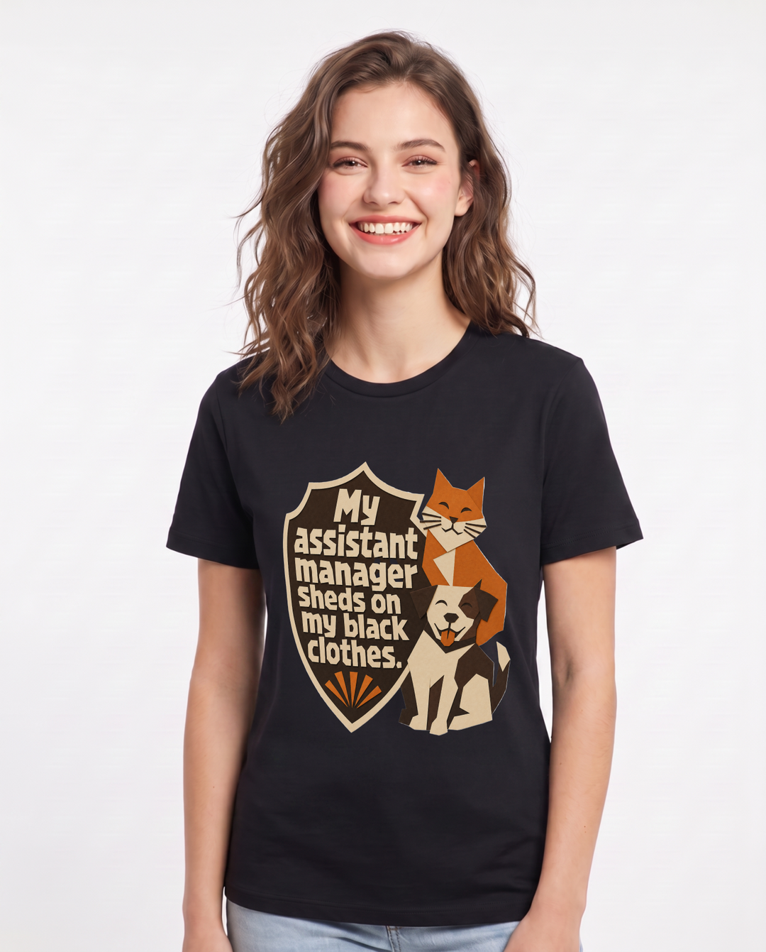 Graphic Women's Black T-Shirt - My assistant manager sheds on my black product image 1