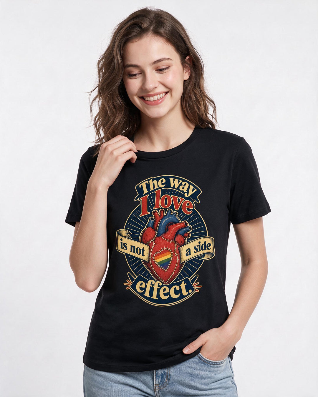 Pride Women's Black T-Shirt – The way I love is not a side effect. product image 3