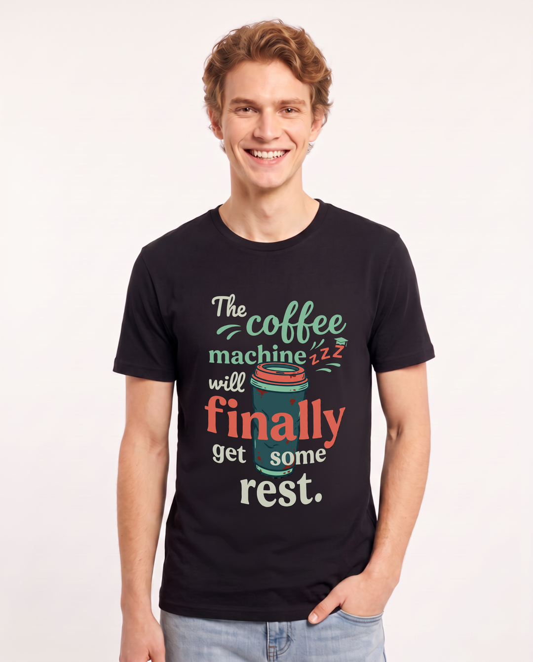 Funny Graduation Men's Black T-Shirt – The coffee machine will finally get some rest. product image 1