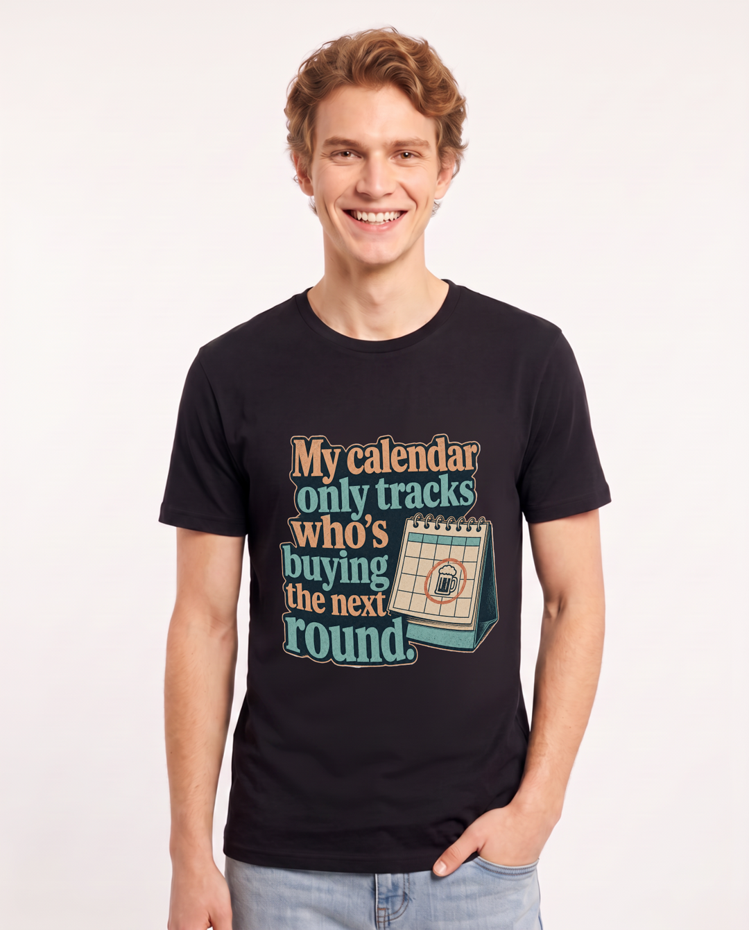 Funny Beer Men's Black T-Shirt – My calendar only tracks who's buying the product image 1
