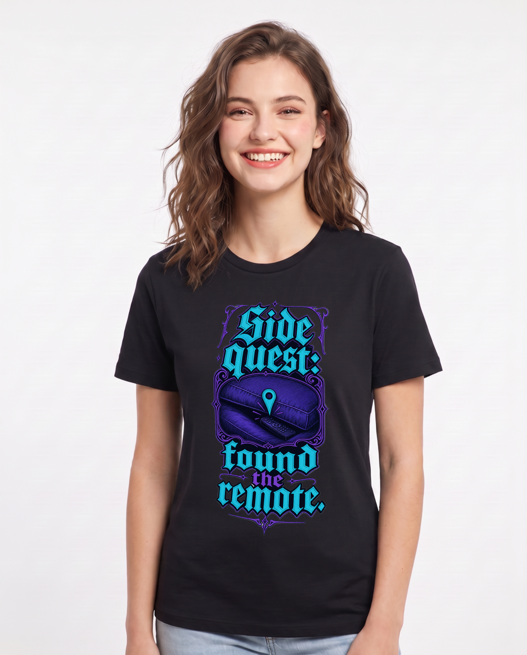 Funny Gaming Women's Black T-Shirt – Side quest: found the remote. product image 1