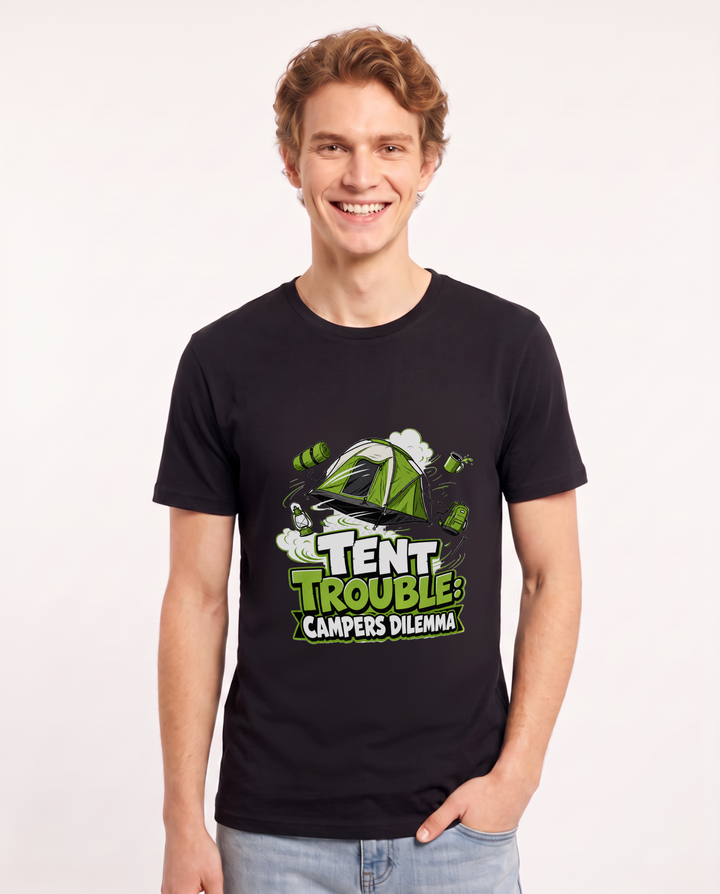 Tent Trouble: Campers Dilemma Men's Black T-Shirt product image 2