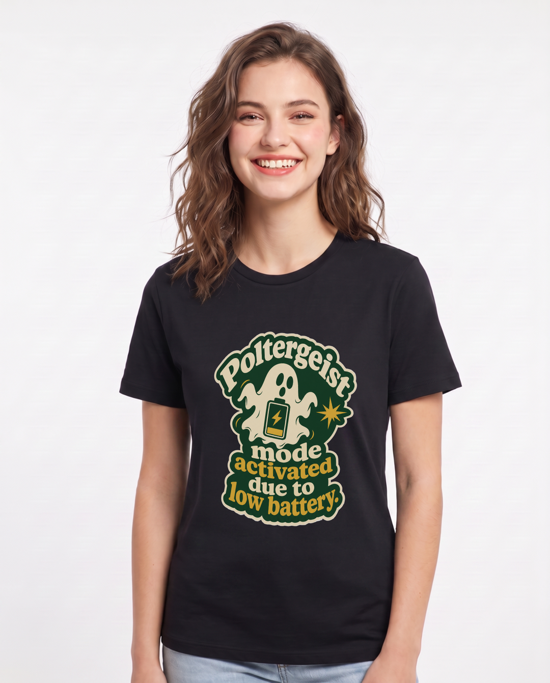 Halloween Women's Black T-Shirt - Poltergeist mode activated due to product image 1