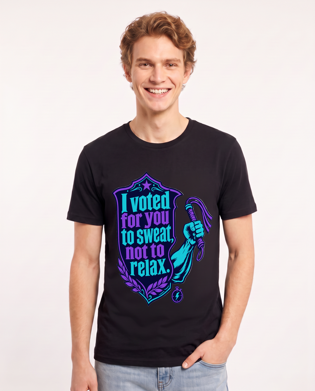 Graphic Men's Black T-Shirt - I voted for you to sweat, not to relax. product image 1