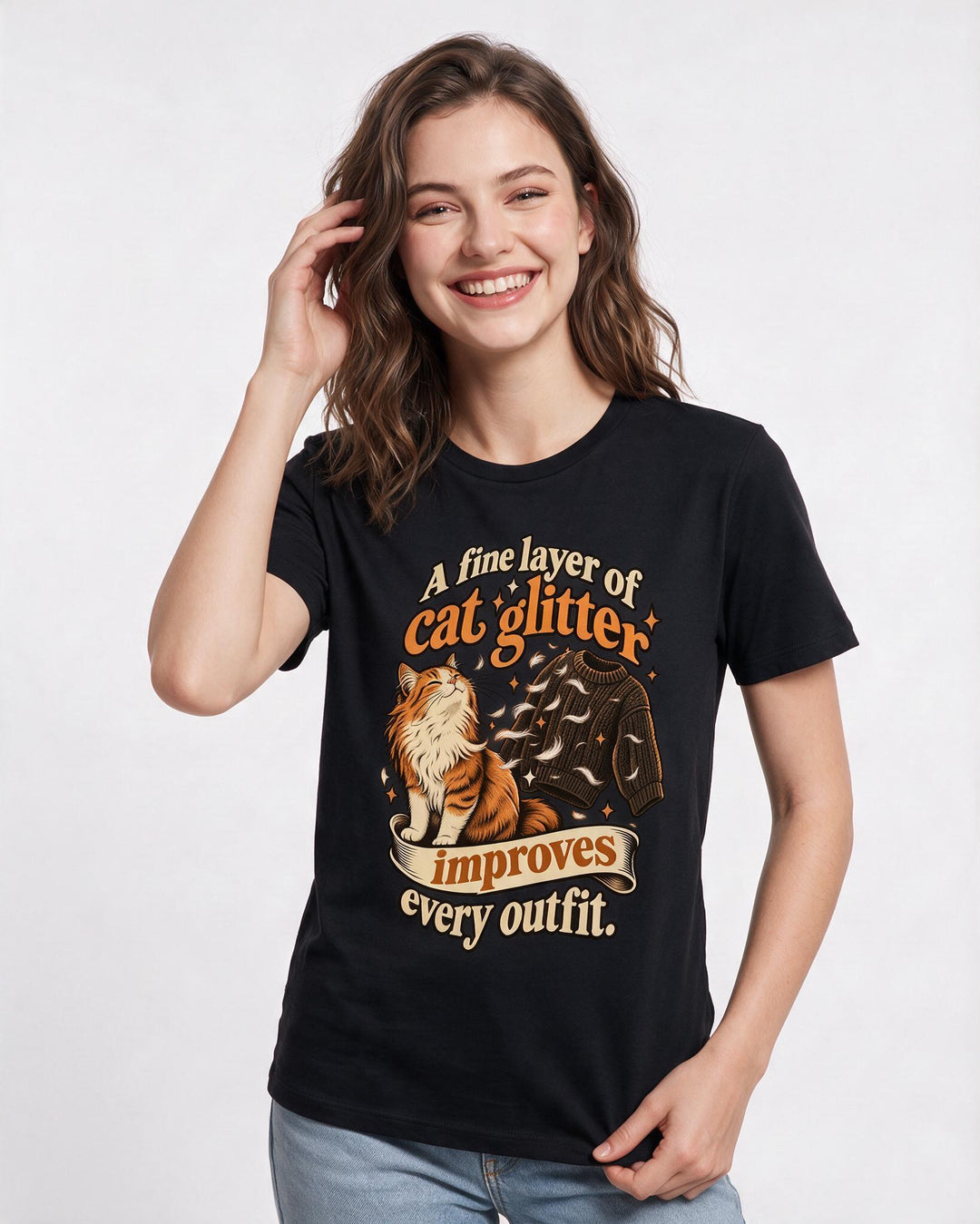 Cat Lover Black T-Shirt for Women – Everyday Expression Graphic Tee product image 1