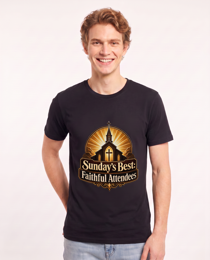 Sunday's Best: Faithful Attendees Men's Black T-Shirt product image 1