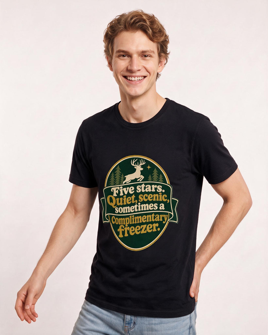 Hunting Men's Black T-Shirt - Five stars. Quiet, scenic, sometimes a product image 3