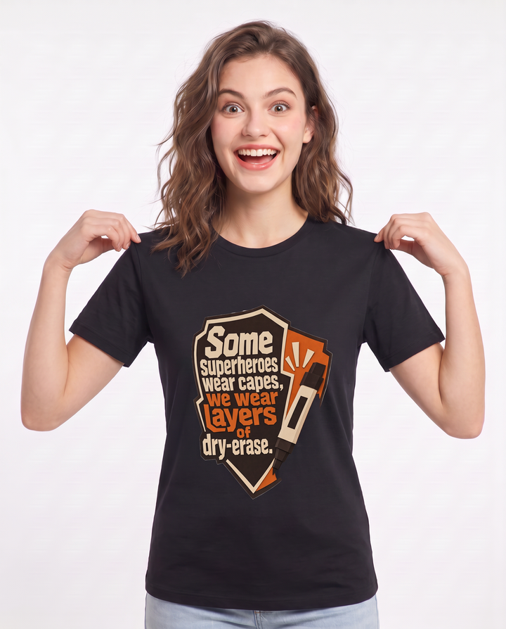 Teacher Gift Women's Black T-Shirt - Some superheroes wear capes, we product image 3