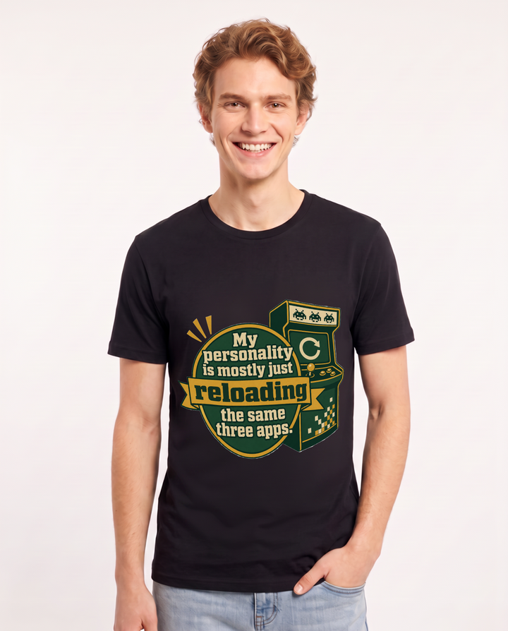 Graphic Men's Black T-Shirt - My personality is mostly just reloading product image 1