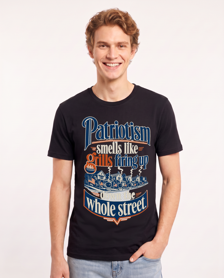 Patriotic Men's Black T-Shirt – Patriotism smells like grills firing up down the whole street product image 1