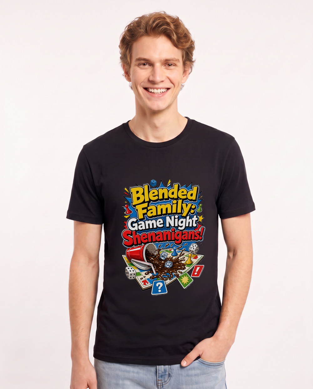 Blended Family: Game Night Shenanigans! Men's Black T-Shirt product image 2