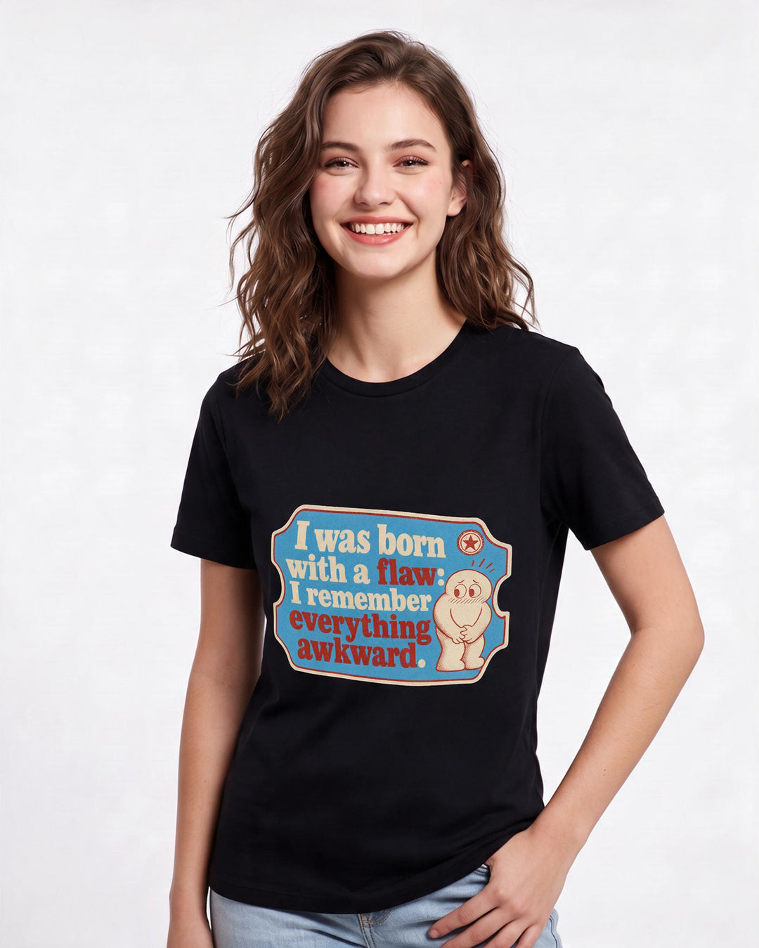 Graphic Women's Black T-Shirt - I was born with a flaw: I remember product image 3