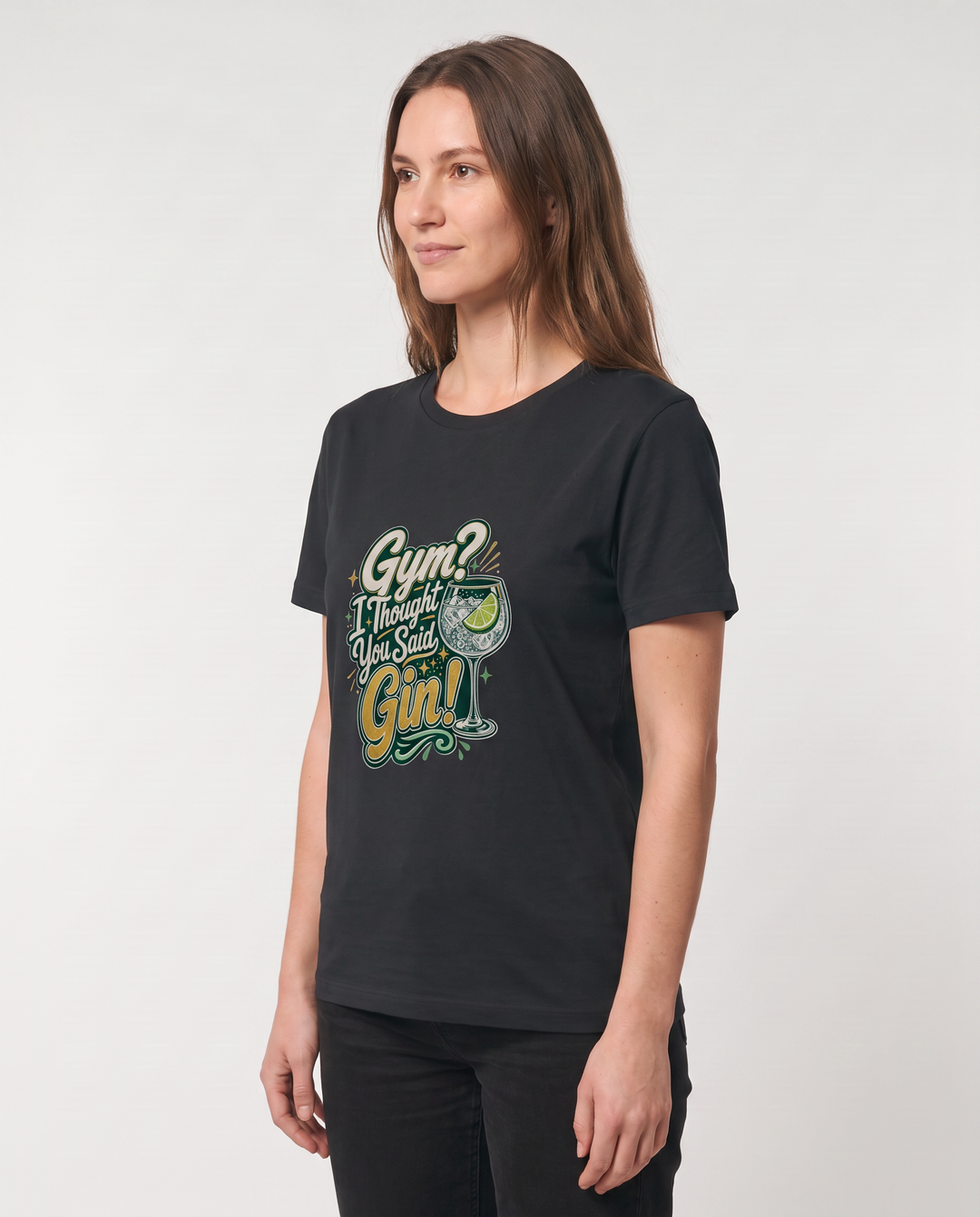 Gym? I Thought You Said Gin! Black T-Shirt mockup 2