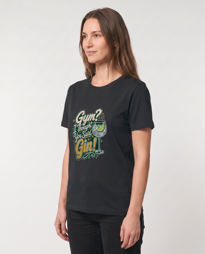 Gym? I Thought You Said Gin! Black T-Shirt mockup 2